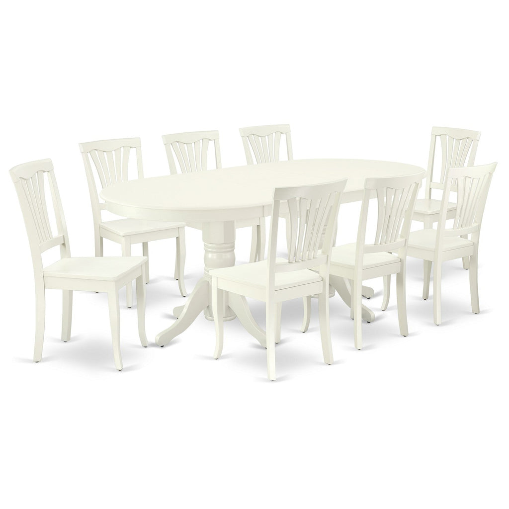 East West Furniture VAAV9-LWH-W 9 Piece Kitchen Table & Chairs Set Includes an Oval Dining Room Table with Butterfly Leaf and 8 Solid Wood Seat Chairs