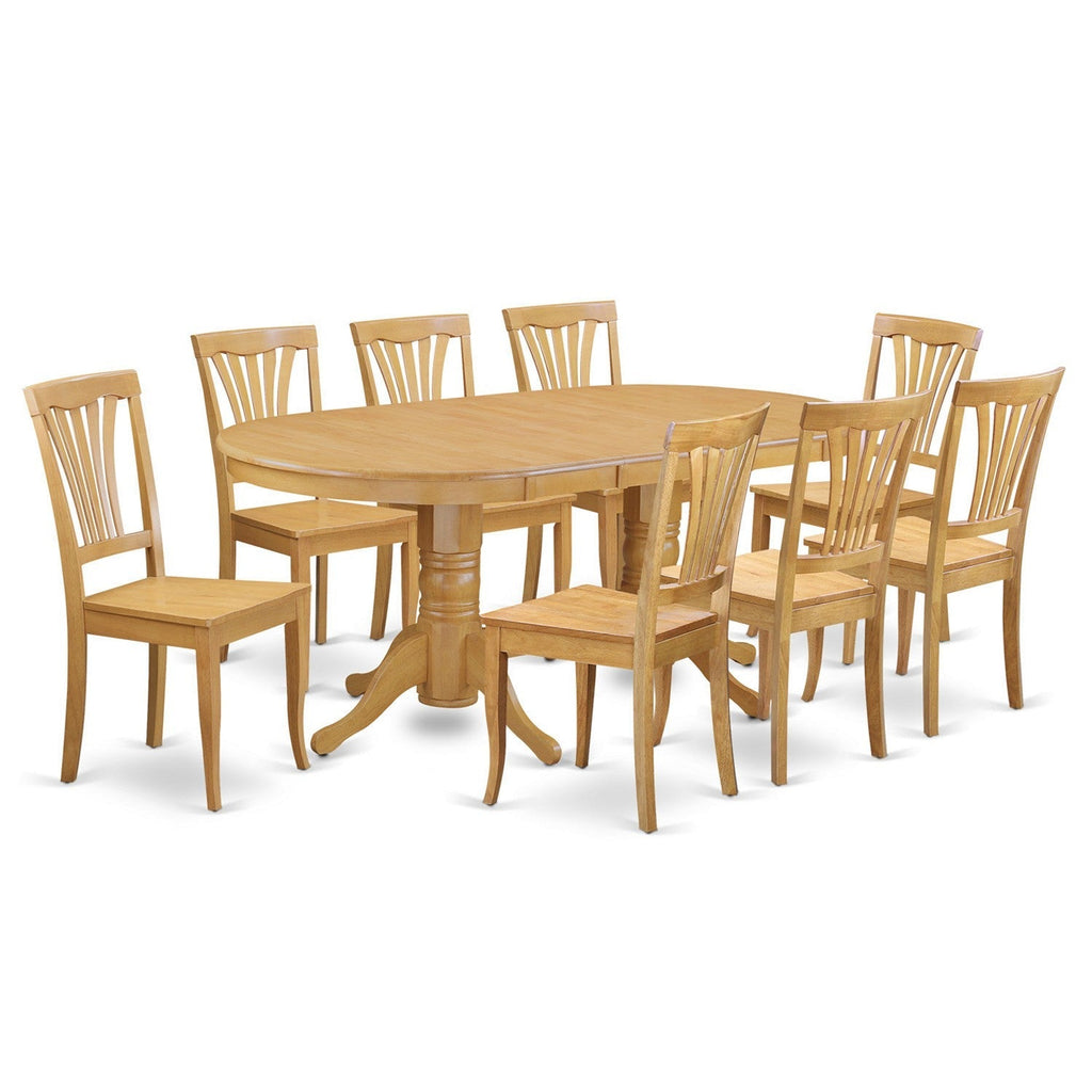 East West Furniture VAAV9-OAK-W 9 Piece Dining Set Includes an Oval Dining Room Table with Butterfly Leaf and 8 Kitchen Chairs