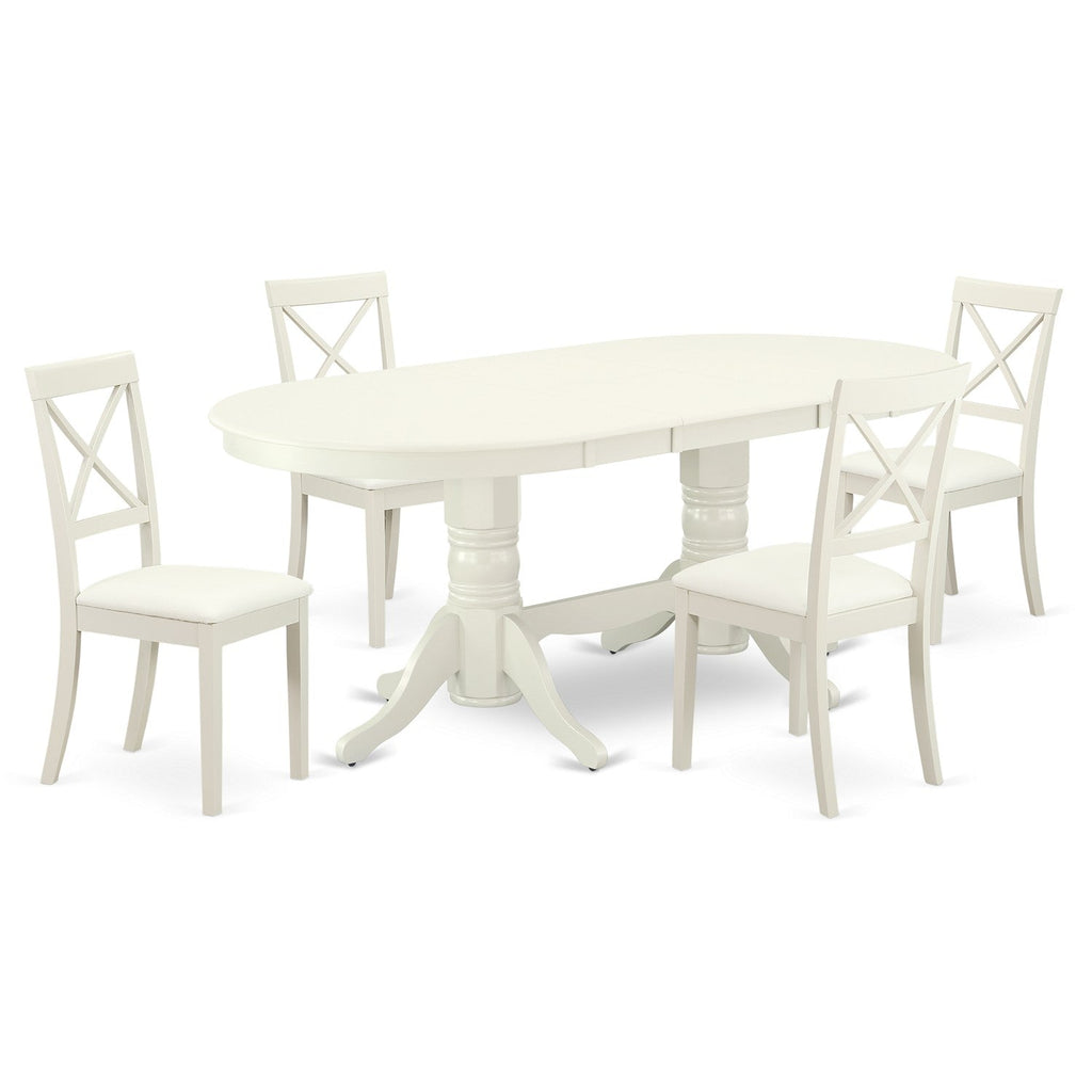 East West Furniture VABO5-LWH-LC 5 Piece Kitchen Table & Chairs Set Includes an Oval Dining Room Table with Butterfly Leaf and 4 Faux Leather Upholstered Chairs