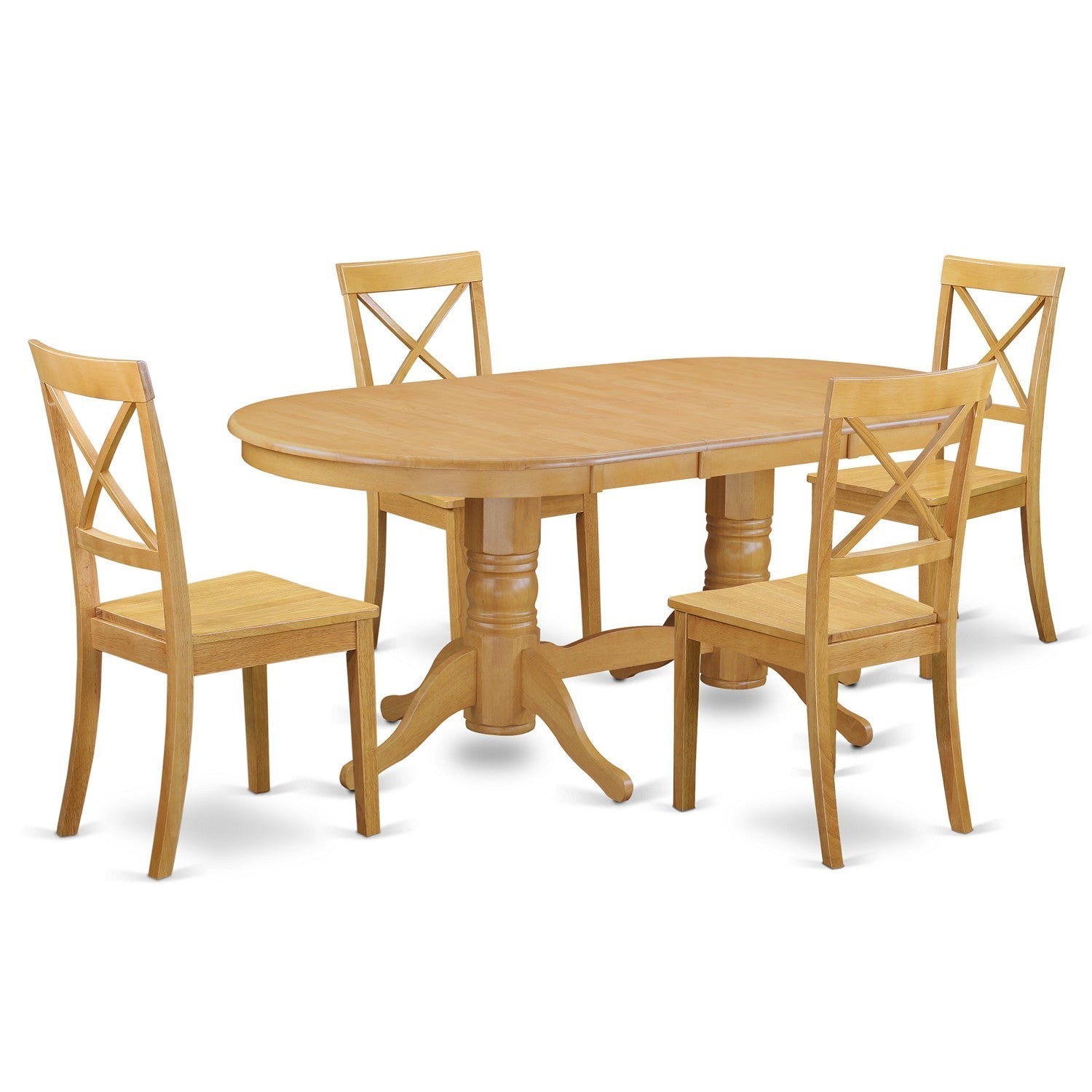 Juego de mesa y sillas de cocina de 5 piezas VABO5-OAK-W de East West Furniture. Incluye una mesa de comedor ovalada con hojas de mariposa y 4 sillas de comedor.