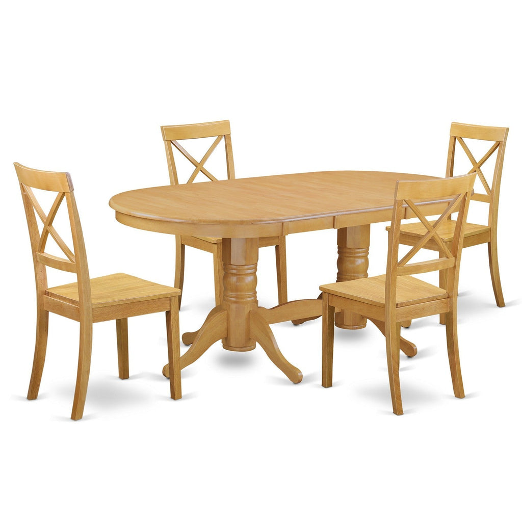 Juego de mesa y sillas de cocina de 5 piezas VABO5-OAK-W de East West Furniture. Incluye una mesa de comedor ovalada con hojas de mariposa y 4 sillas de comedor.