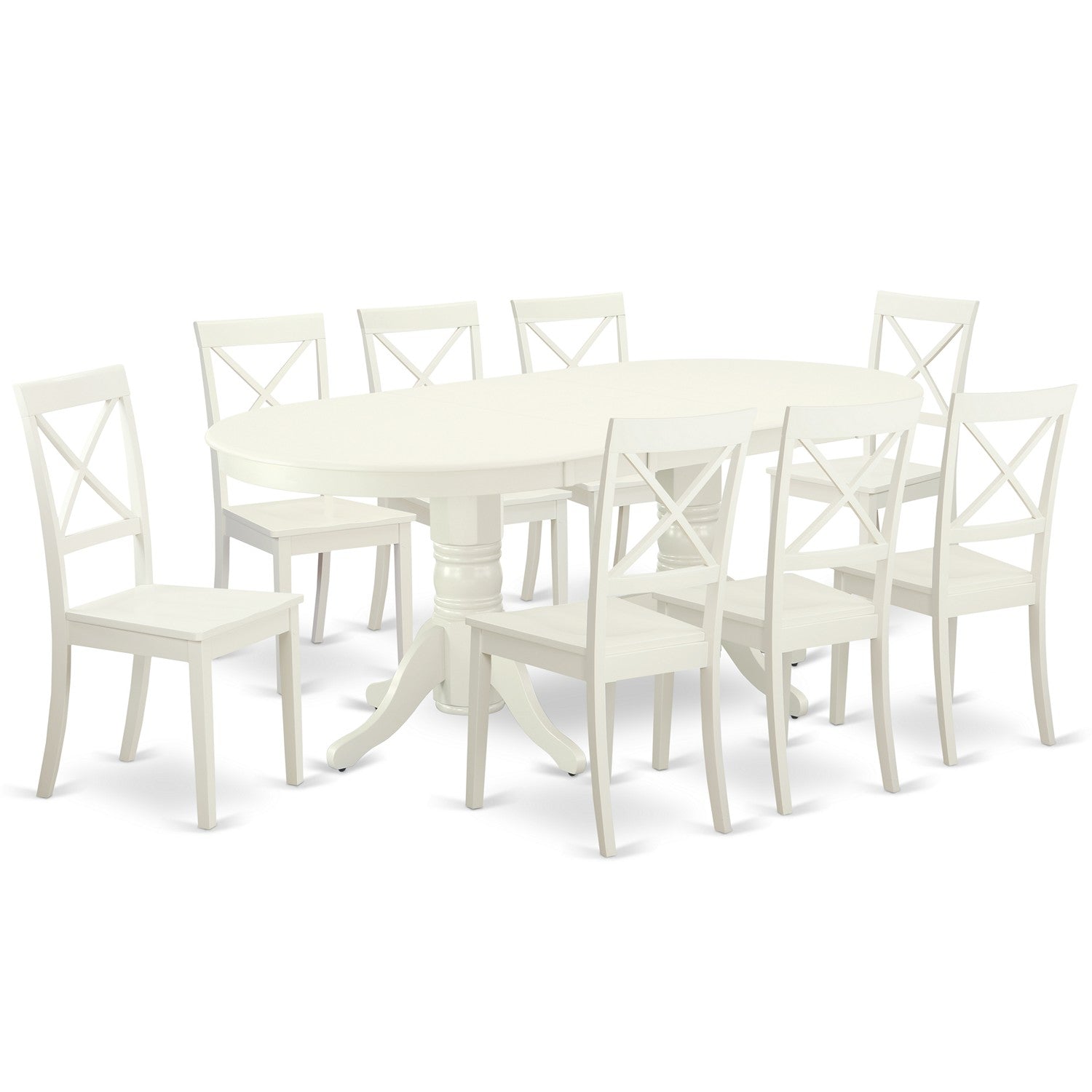 VABO9-LWH-W 9 Pc Kitchen Set For 8 Dining Table With Self Storing Butterfly Leaf And Eight Wood Seat Kitchen Dining Chairs