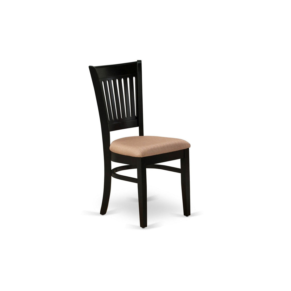 Juego de mesa y sillas de cocina de 5 piezas DMVA5-BLK-C de East West Furniture. Incluye una mesa de comedor redonda con alas abatibles y 4 sillas de comedor tapizadas en tela de lino.