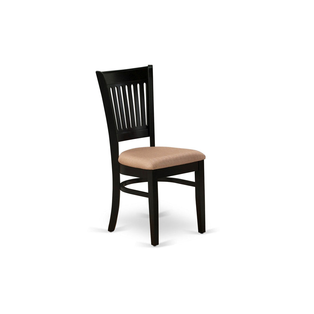 East West Furniture DMVA3-BLK-C 3 Piece Kitchen Table & Chairs Set Contains a Round Dining Room Table with Dropleaf and 2 Linen Fabric Upholstered Chairs, 42x42 Inch, Black