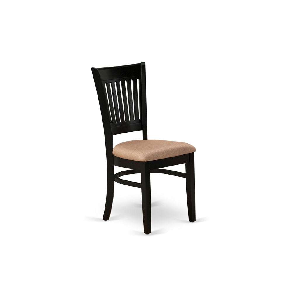 East West Furniture AMVA3-BLK-C 3 Piece Dining Room Furniture Set Contains a Round Dining Table with Pedestal and 2 Linen Fabric Upholstered Chairs