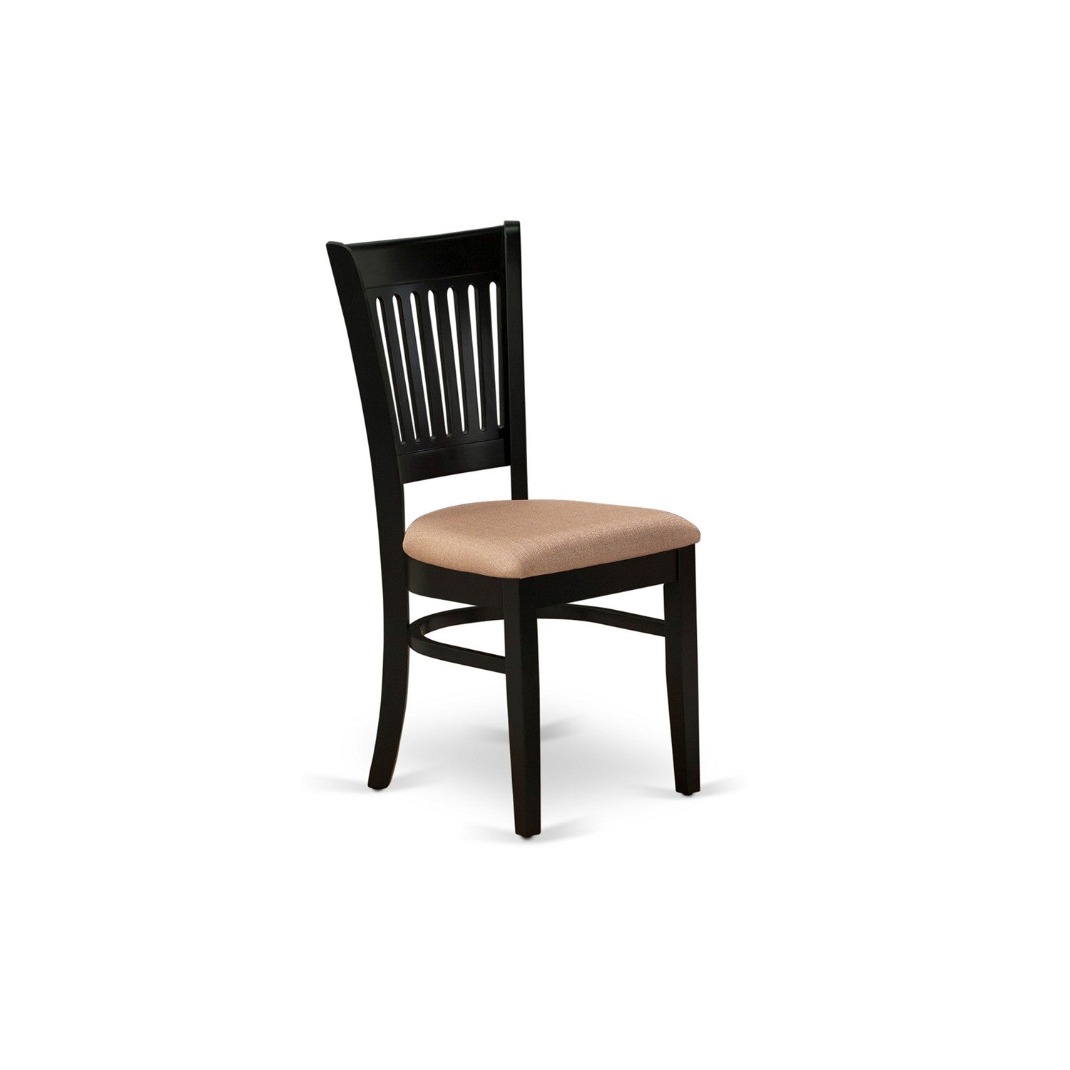 Juego de comedor de 5 piezas East West Furniture ANVA5-BLK-C. Incluye una mesa de comedor redonda con pedestal y 4 sillas tapizadas en tela de lino.