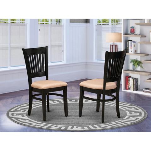 VAC-BLK-C Dining Chairs 2-Piece Set- Linen Fabric Seat and Slatted Back with Black Finish - Set of 2 