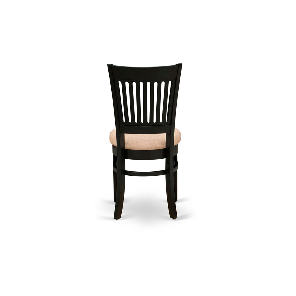 Juego de comedor de 5 piezas East West Furniture AMVA5-BLK-C. Incluye una mesa de cocina redonda con pedestal y 4 sillas de comedor tapizadas en tela de lino.