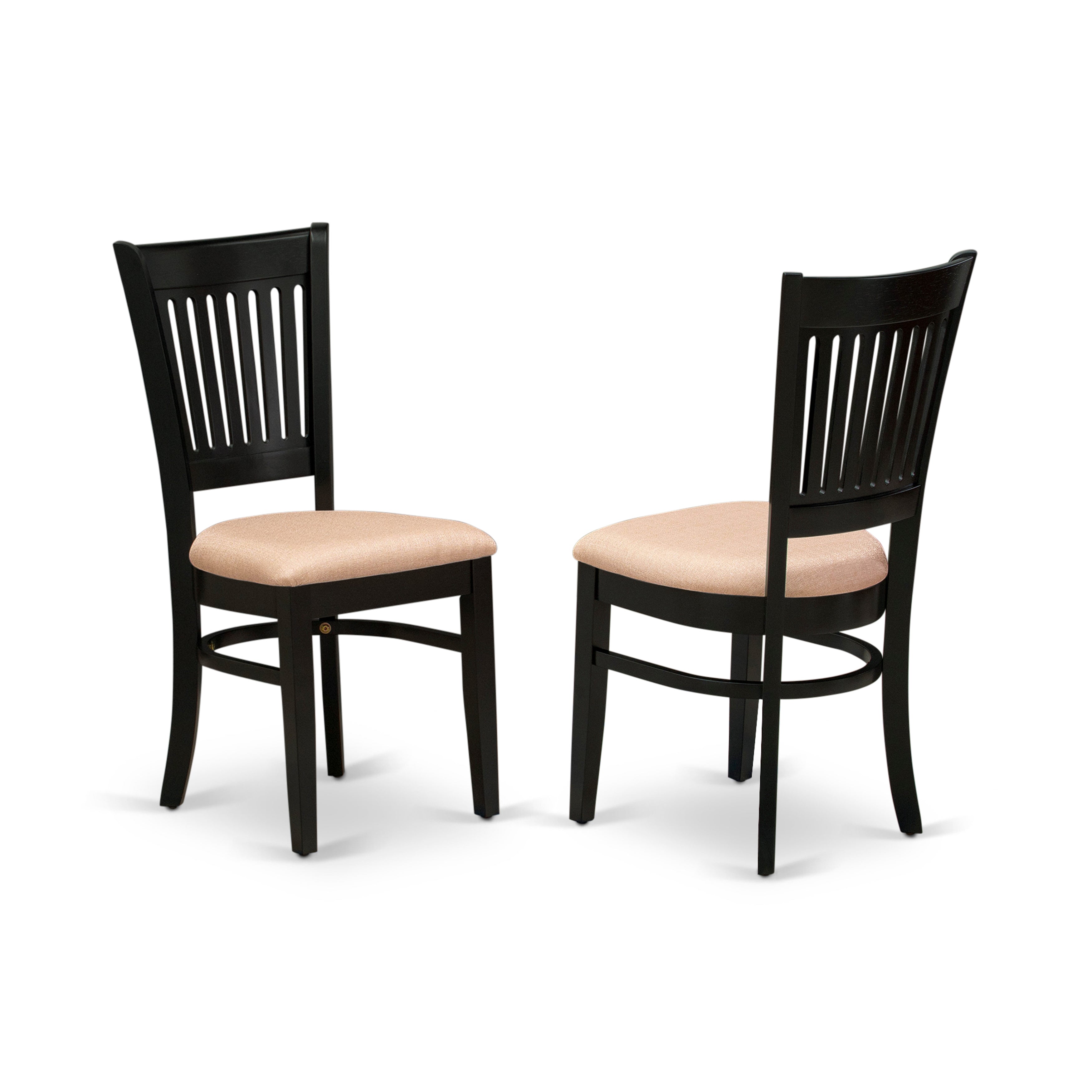 VAC-BLK-C Dining Chairs 2-Piece Set- Linen Fabric Seat and Slatted Back with Black Finish - Set of 2