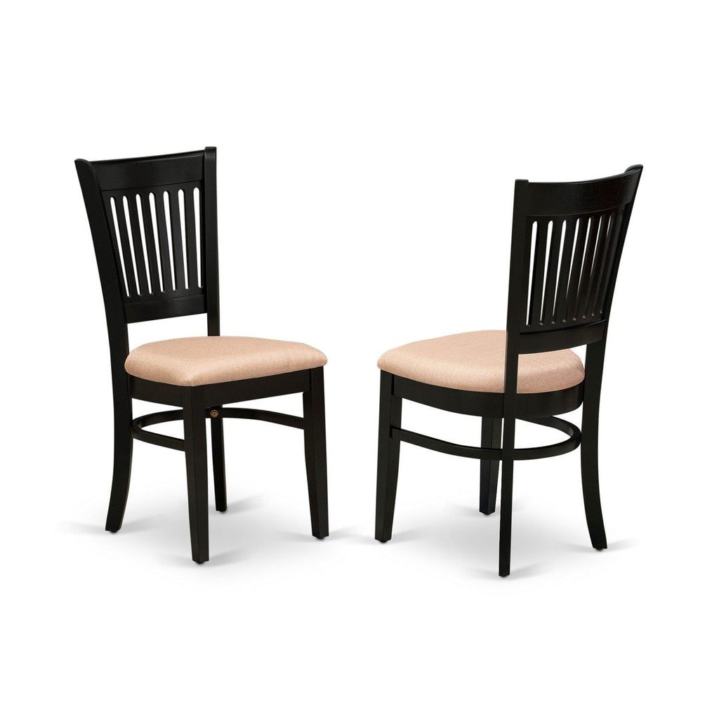 Juego de mesa y sillas de cocina de 5 piezas DMVA5-BLK-C de East West Furniture. Incluye una mesa de comedor redonda con alas abatibles y 4 sillas de comedor tapizadas en tela de lino.