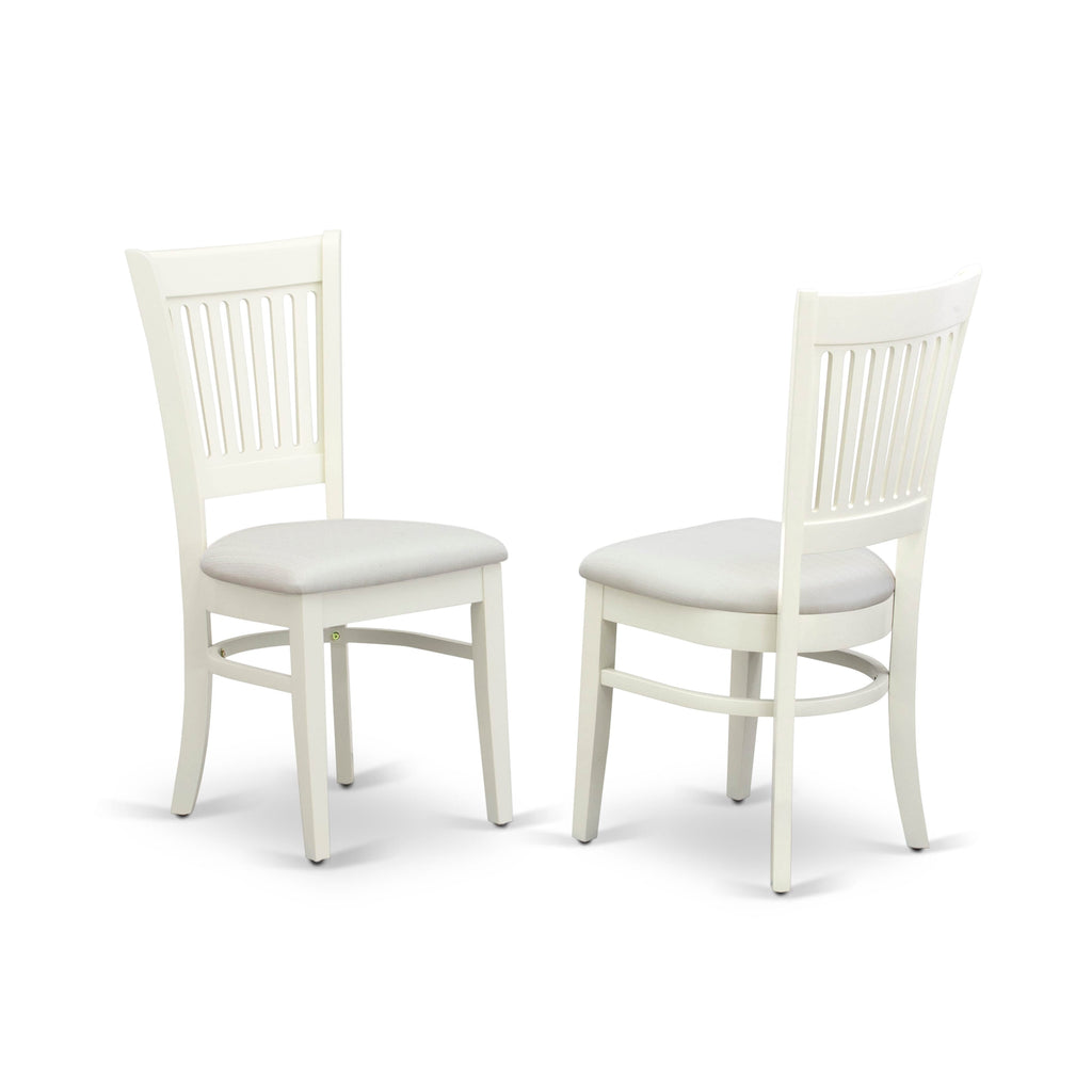 El juego de mesa de comedor de 5 piezas East West Furniture AVVA5-LWH-C incluye una mesa de cocina ovalada con hojas de mariposa y 4 sillas de comedor tapizadas en tela de lino.