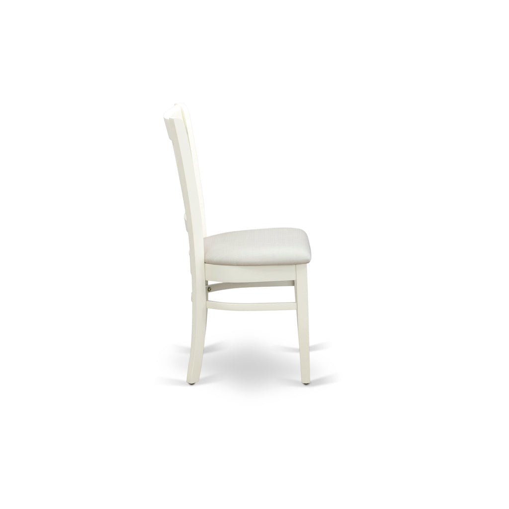 El juego de mesa de comedor de 5 piezas East West Furniture AVVA5-LWH-C incluye una mesa de cocina ovalada con hojas de mariposa y 4 sillas de comedor tapizadas en tela de lino.