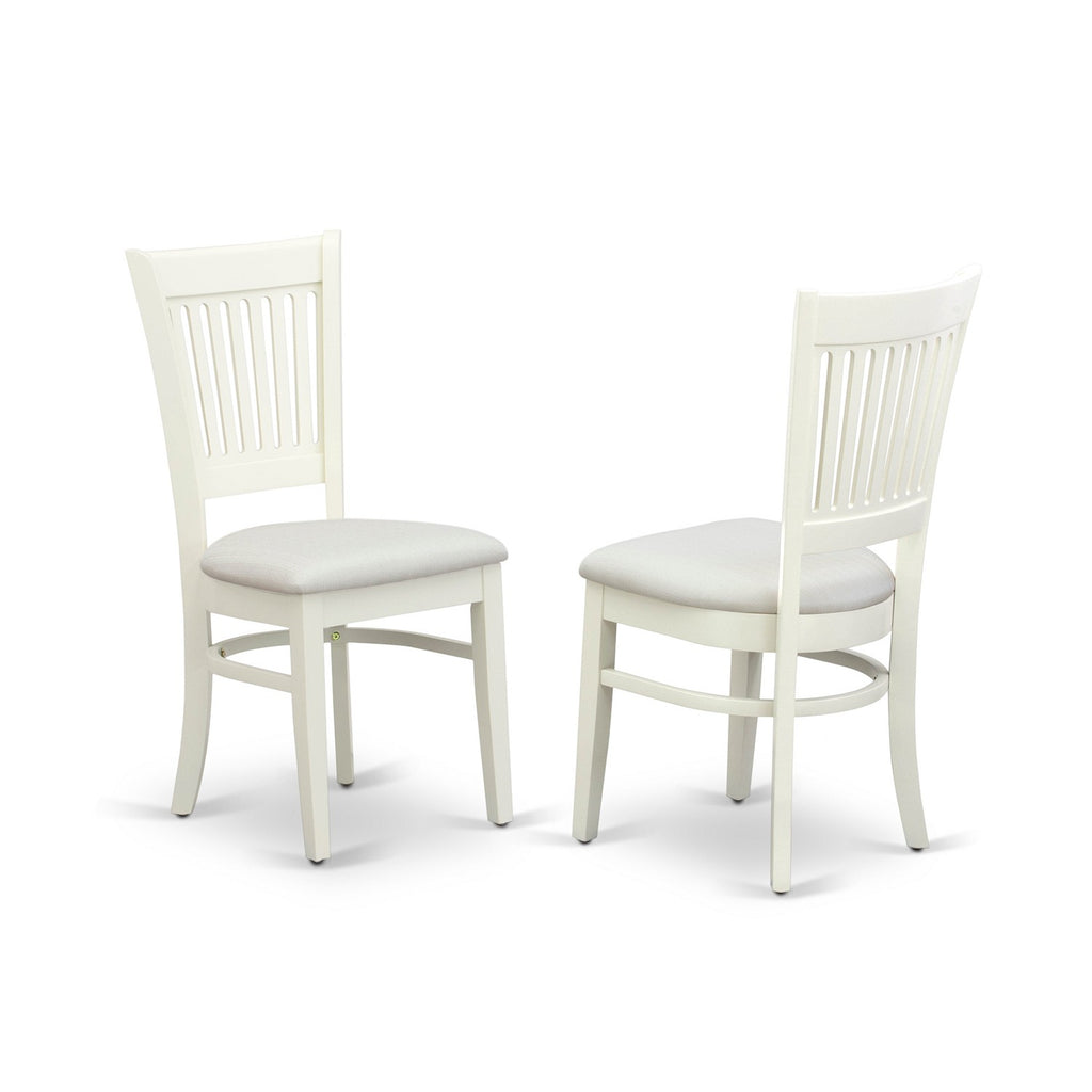 Juego de mesa de comedor de 5 piezas East West Furniture ANVA5-LWH-C. Incluye una mesa de cocina redonda con pedestal y 4 sillas de comedor tapizadas en tela de lino.