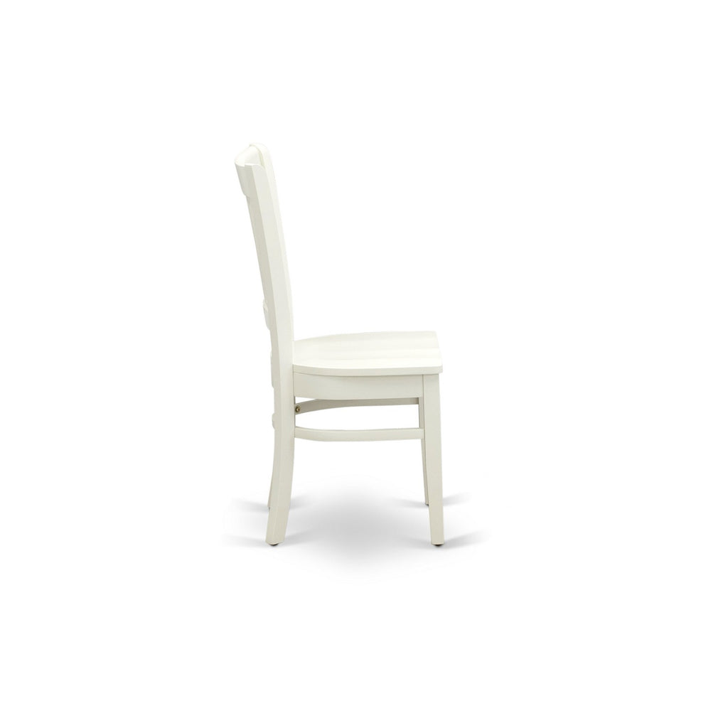 Juego de muebles de comedor de 3 piezas East West Furniture ANVA3-LWH-W. Contiene una mesa de comedor redonda con pedestal y 2 sillas con asiento de madera.