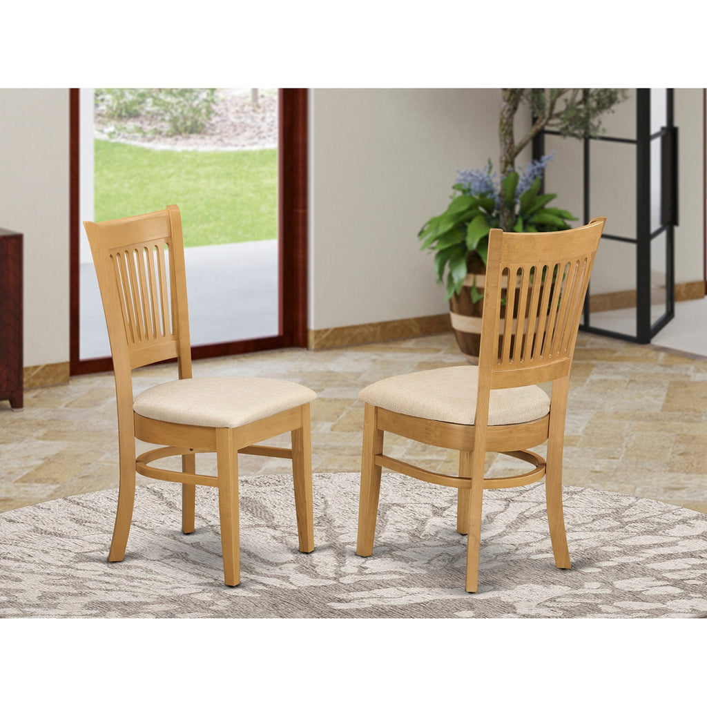 VAC-OAK-C Vancouver Linen Fabric Seat Dining Chairs - Oak Finish - Set of 2 