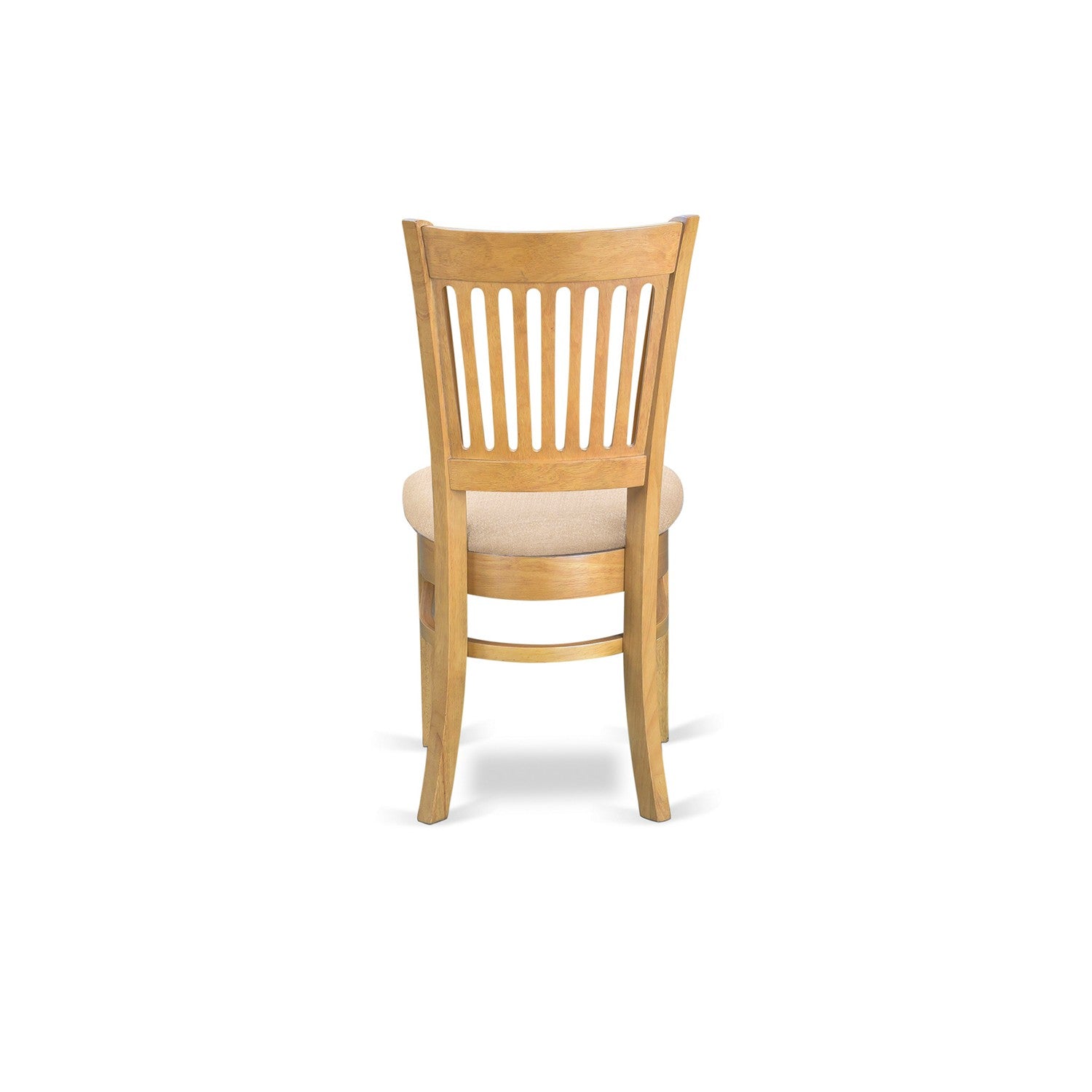 East West Furniture AMVA3-OAK-C 3 Piece Dining Table Set Contains 1 Round Pedestal Table and 2 Oak Linen Fabric Wooden Kitchen Chairs with Slatted Back - Oak Finish