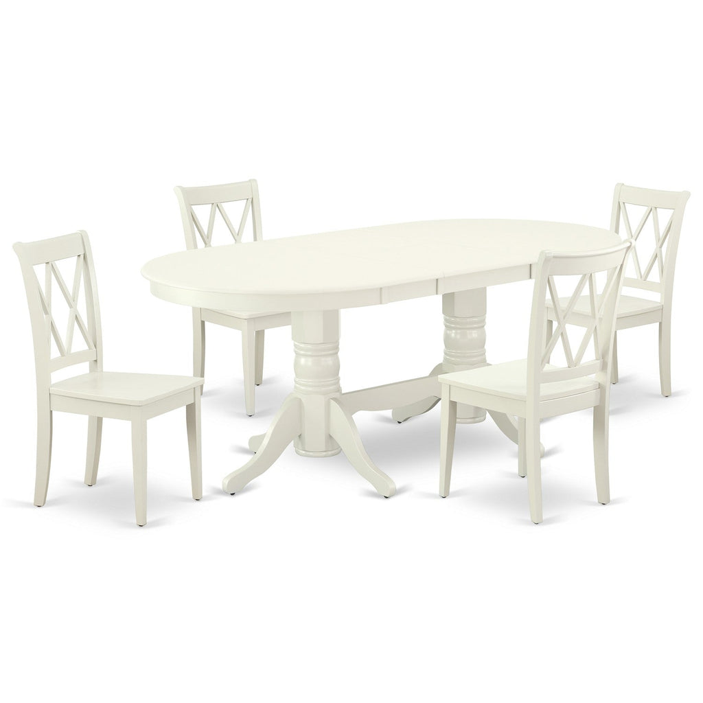 East West Furniture VACL5-LWH-W 5 Piece Modern Dining Table Set Includes an Oval Wooden Table with Butterfly Leaf and 4 Dining Chairs