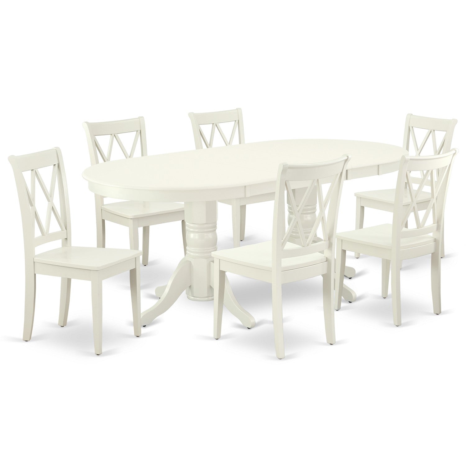 Juego de mesa de comedor moderna de 7 piezas VACL7-LWH-W de East West Furniture. Incluye una mesa ovalada de madera con hojas de mariposa y 6 sillas de comedor de cocina.