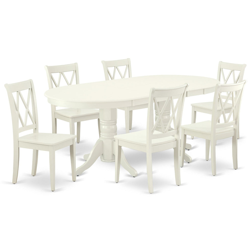 East West Furniture VACL7-LWH-W 7 Piece Modern Dining Table Set Consist of an Oval Wooden Table with Butterfly Leaf and 6 Kitchen Dining Chairs