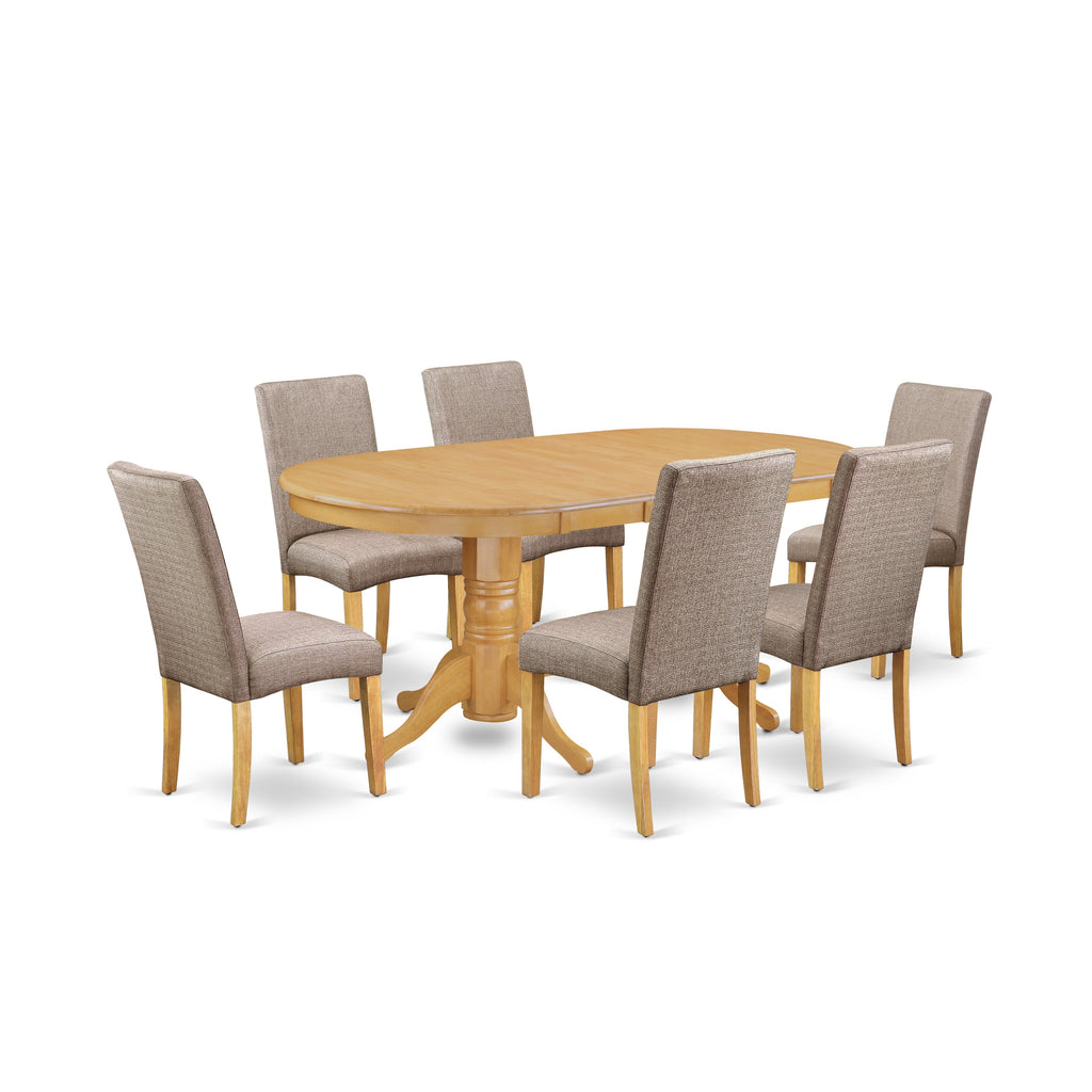 East West Furniture VADR7-OAK-16 7 Piece Modern Dining Table Set Consist of an Oval Wooden Table with Butterfly Leaf and 6 Dark Khaki Linen Fabric Upholstered Chairs