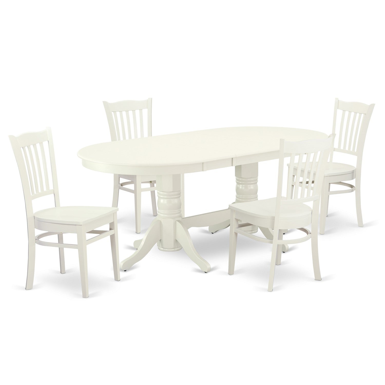 VAGR5-LWH-W 5 Pc Dining-Room Set Table With Self Storing Butterfly Leaf And Four Wood Seat Chairs For Dining