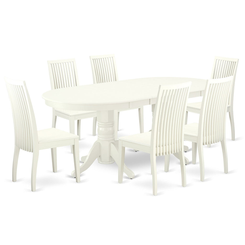 East West Furniture VAIP7-LWH-W 7 Piece Kitchen Table Set Consist of an Oval Dining Table with Butterfly Leaf and 6 Dining Room Chairs