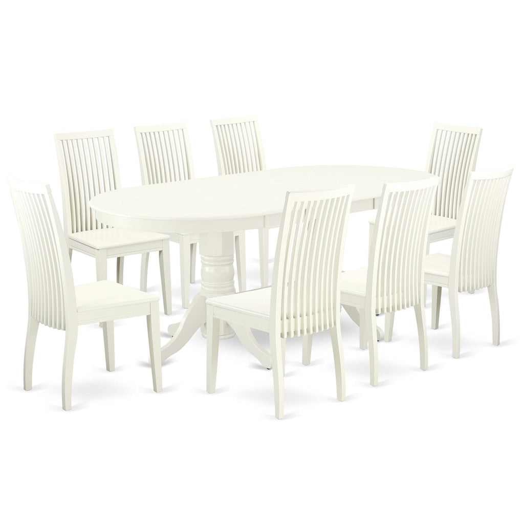 East West Furniture VAIP9-LWH-W 9 Piece Dining Room Furniture Set Includes an Oval Kitchen Table with Butterfly Leaf and 8 Dining Chairs