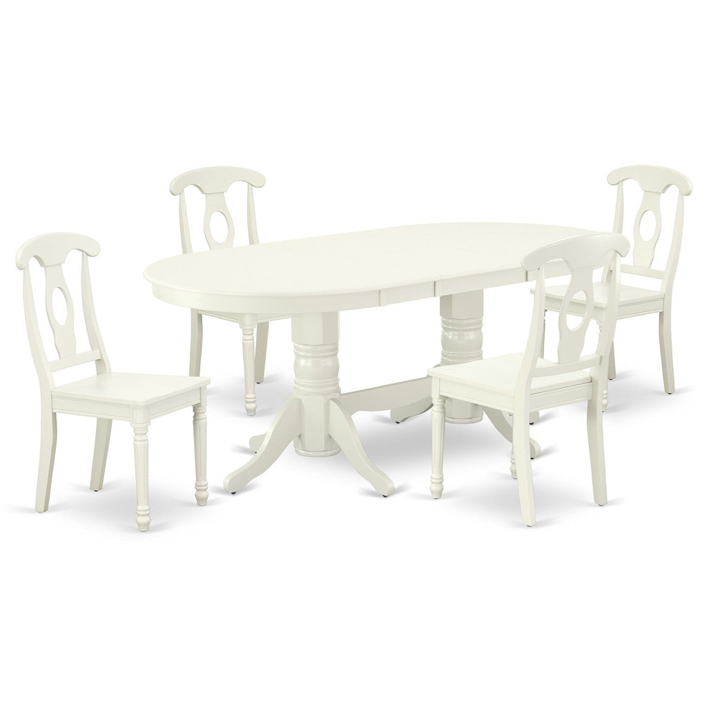 East West Furniture VAKE5-LWH-W 5 Piece Kitchen Table Set for 4 Includes an Oval Dining Room Table with Butterfly Leaf and 4 Solid Wood Seat Chairs