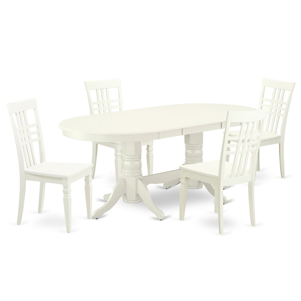 East West Furniture VALG5-LWH-W 5 Piece Dining Room Table Set Includes an Oval Kitchen Table with Butterfly Leaf and 4 Dining Chairs