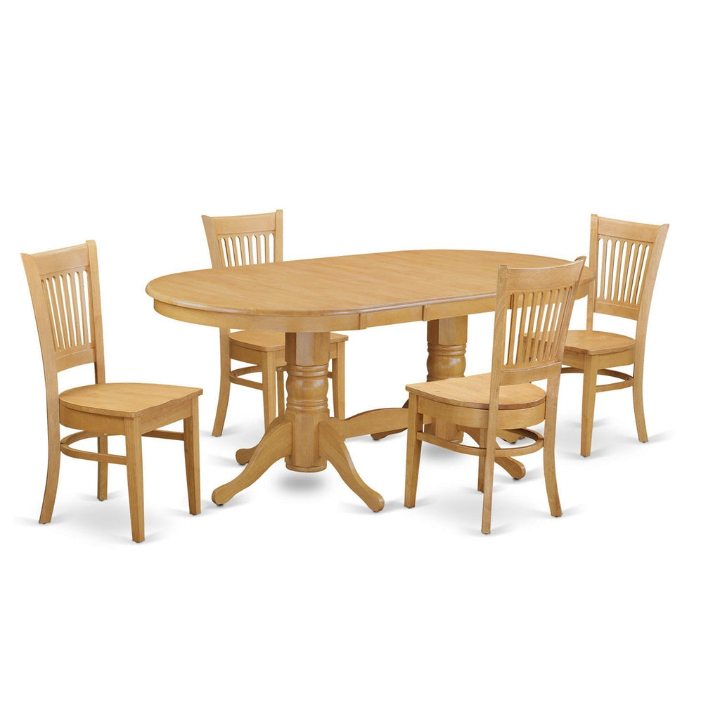 East West Furniture VANC5-OAK-W 5 Piece Kitchen Table & Chairs Set Includes an Oval Dining Room Table with Butterfly Leaf and 4 Solid Wood Seat Chairs