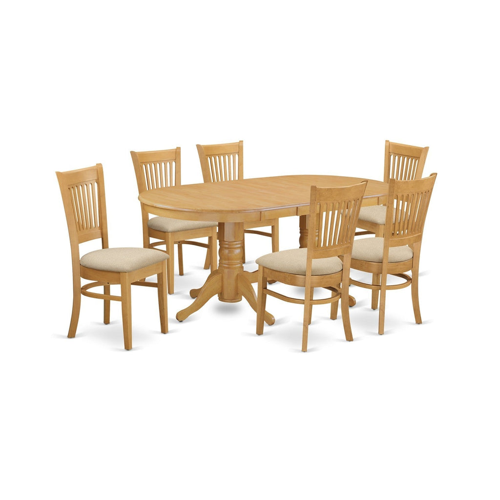 East West Furniture VANC7-OAK-C 7 Piece Kitchen Table Set Consist of an Oval Dining Table with Butterfly Leaf and 6 Linen Fabric Dining Room Chairs