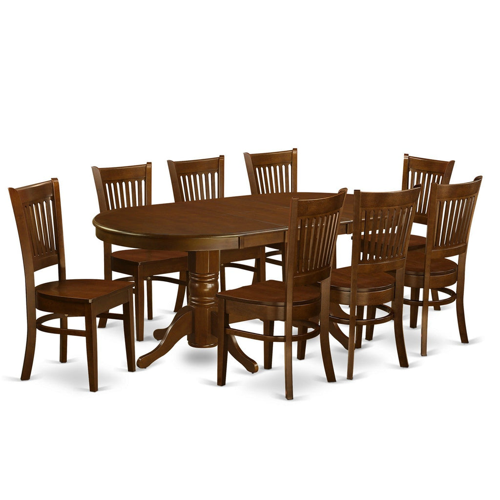 East West Furniture VANC9-ESP-W 9 Piece Modern Dining Table Set Includes an Oval Wooden Table with Butterfly Leaf and 8 Dining Chairs