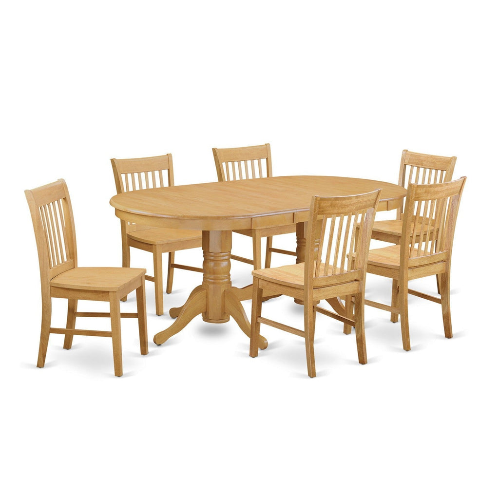 East West Furniture VANO7-OAK-W 7 Piece Dining Set Consist of an Oval Dining Room Table with Butterfly Leaf and 6 Wood Seat Chairs