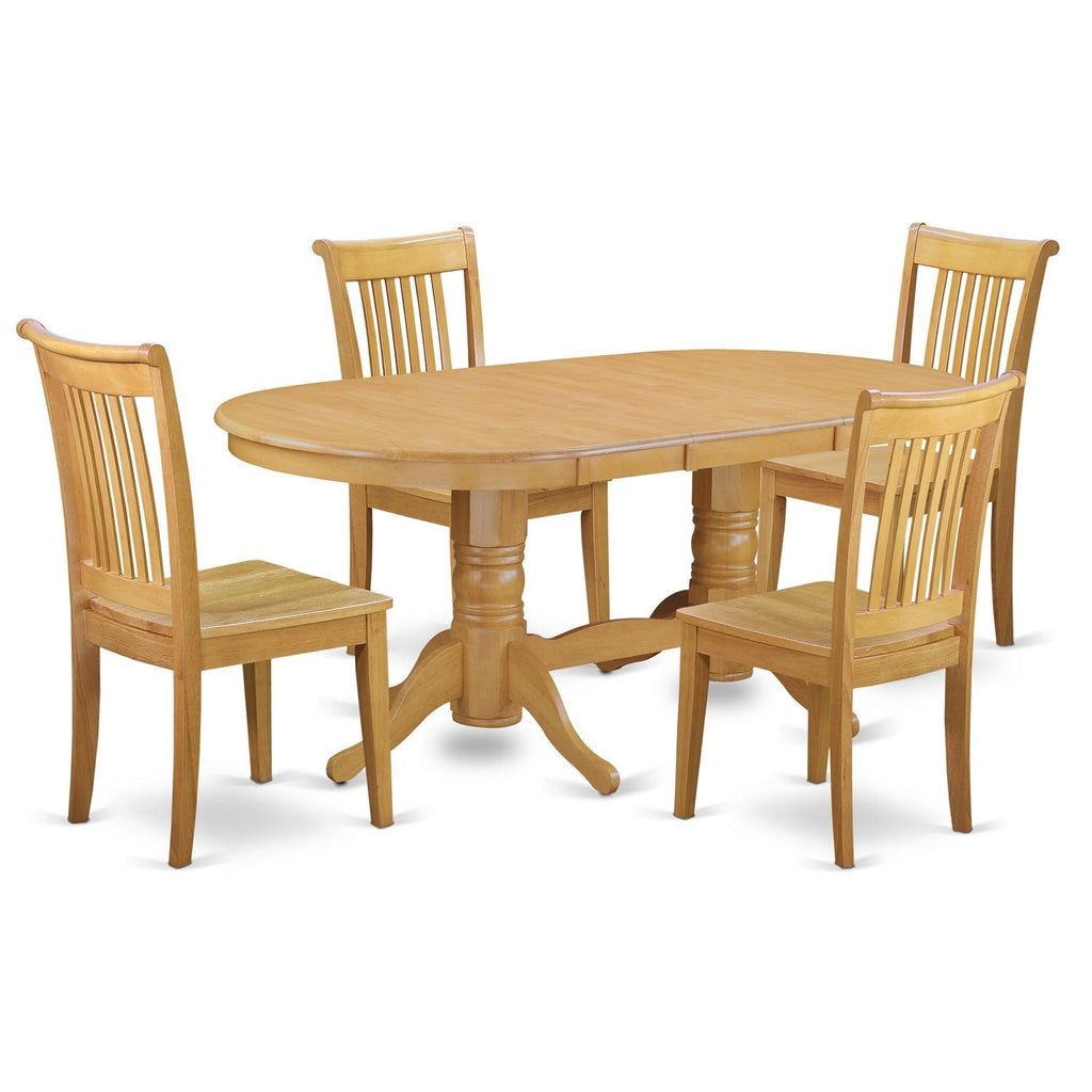 El juego de mesa de comedor de 5 piezas VAPO5-OAK-W de East West Furniture incluye una mesa ovalada de madera con hojas de mariposa y 4 sillas de comedor de cocina.