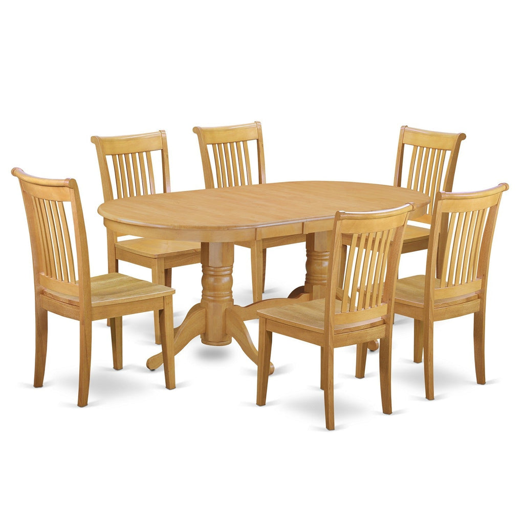 Juego de mesa y sillas de cocina VAPO7-OAK-W de 7 piezas de East West Furniture. Incluye una mesa de comedor ovalada con hojas de mariposa y 6 sillas de comedor.