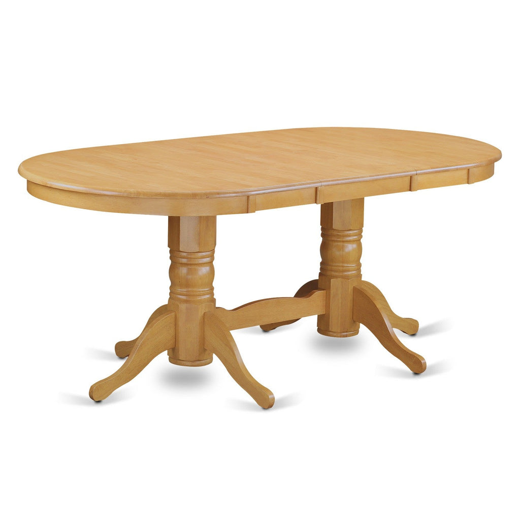 East West Furniture VAT-OAK-TP Vancouver Modern Kitchen Table - an Oval Dining Table Top with Butterfly Leaf & Double Pedestal Base