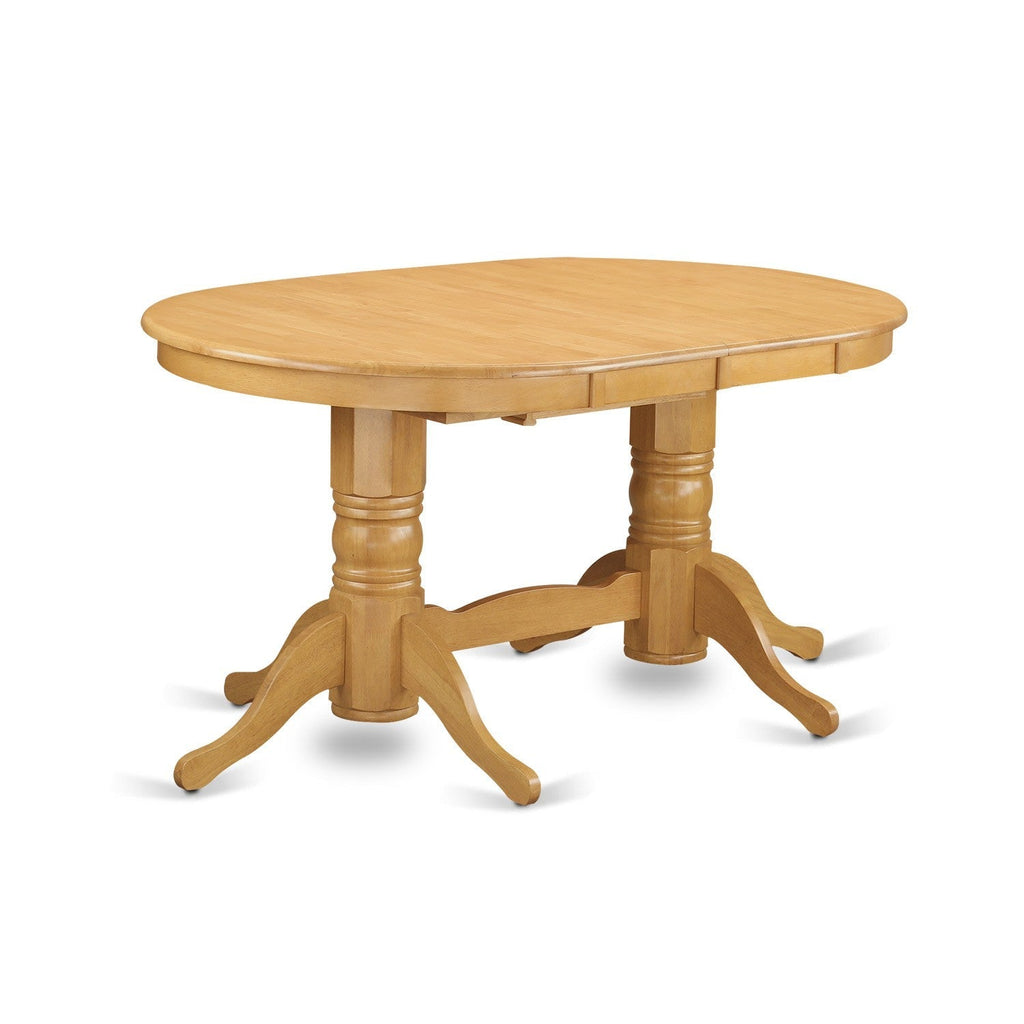 East West Furniture VAAB7-OAK-55 7 Piece Dinette Set Consist of an Oval Dining Room Table with Butterfly Leaf and 6 Oasis Blue Faux Leather Upholstered Chairs