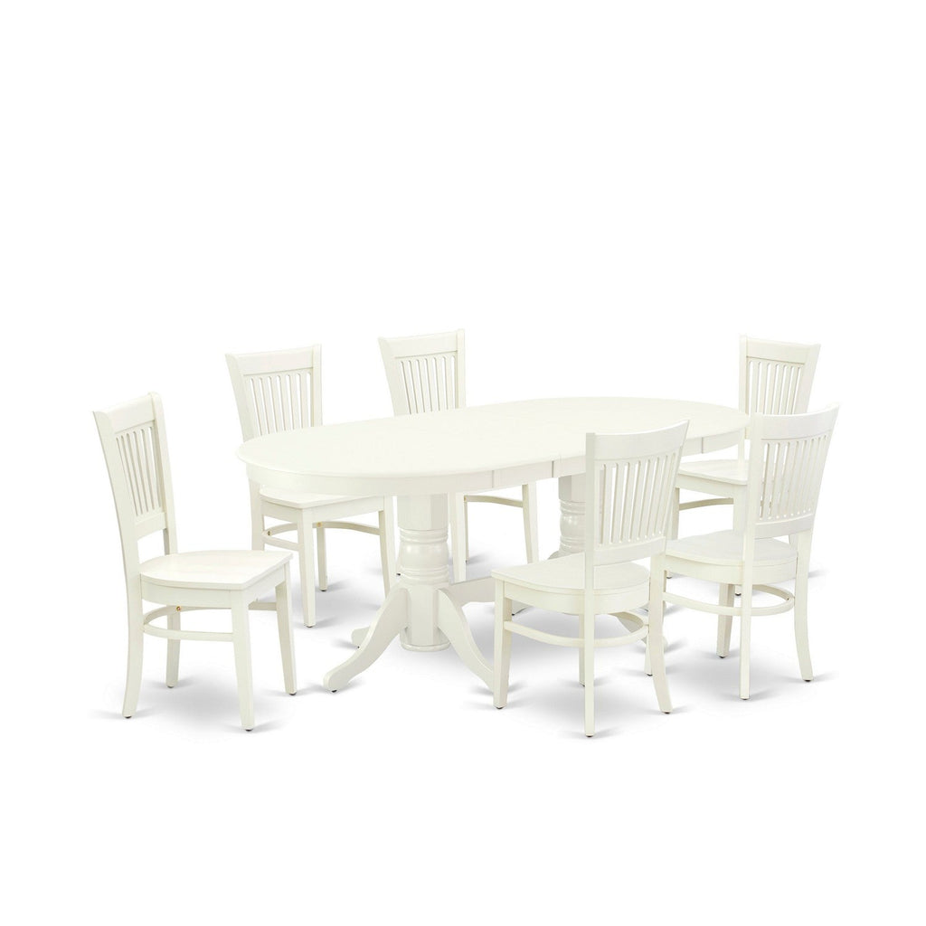 East West Furniture VAVA7-LWH-W 7 Piece Dining Room Table Set Consist of an Oval Kitchen Table with Butterfly Leaf and 6 Dining Chairs