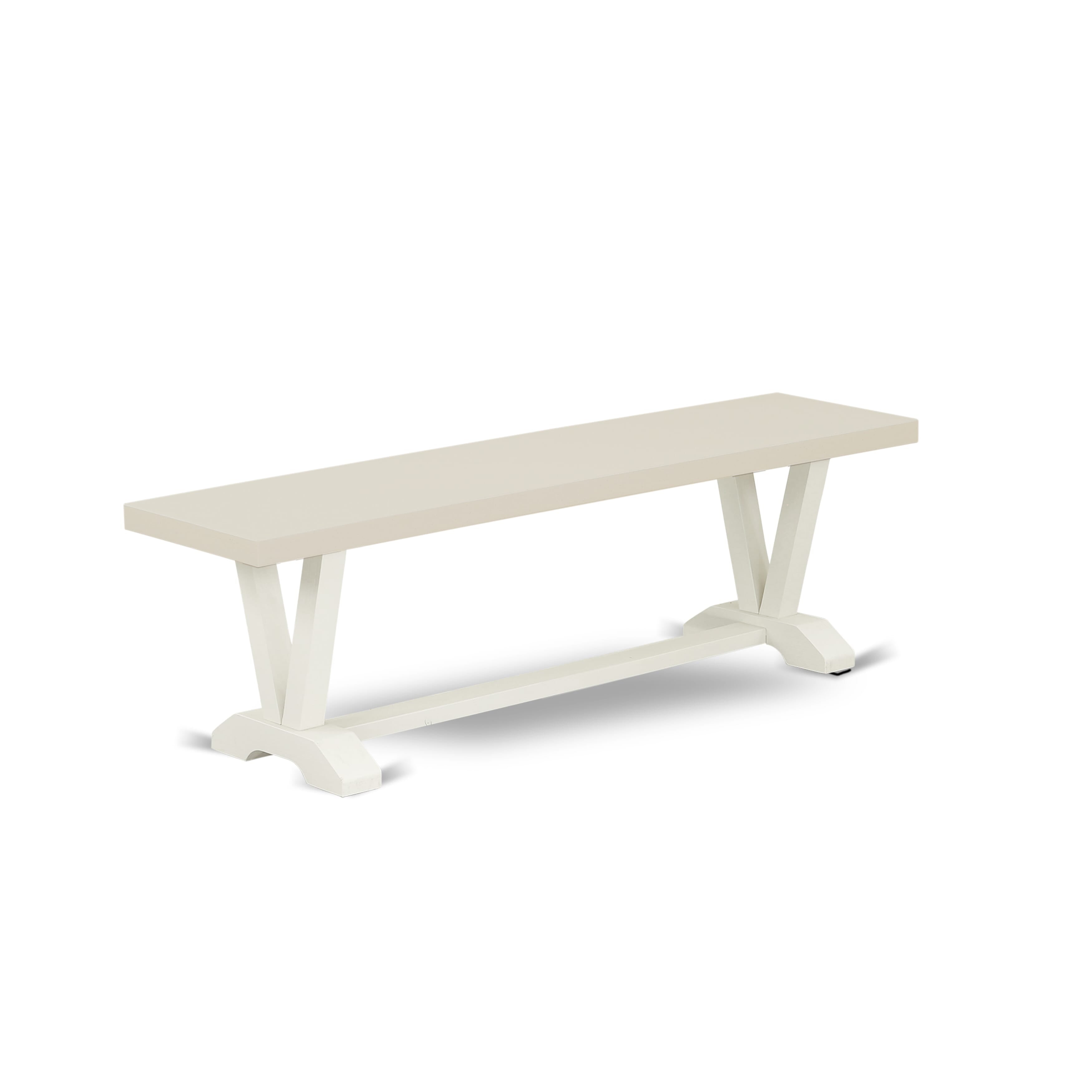 East West Furniture V026EN257-6 6 Pc Dining Room Set Contains a linen white Dining Table and a Mid Century Bench, 4 Pond PU faux Leather Dining Chairs with High Back - Wire Brushed linen white Finish