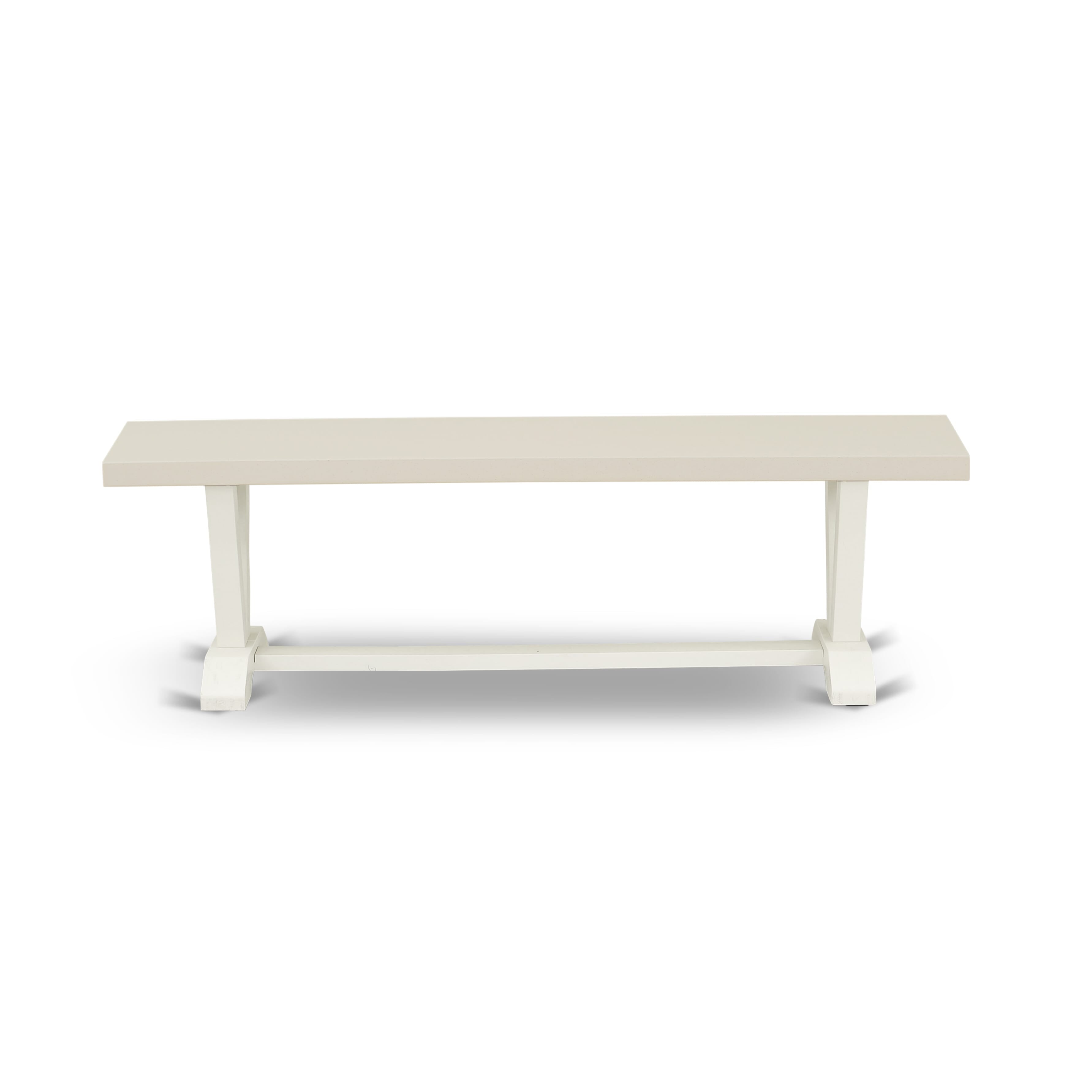 Juego de comedor de 3 piezas East West Furniture V2-026. Contiene una mesa de comedor rectangular con patas en V y 2 bancos de cocina.