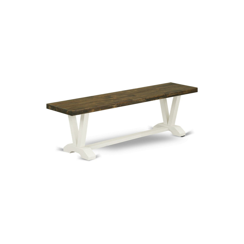 East West Furniture V076VE005-6 6 Piece Kitchen Table Set Contains a Rectangle Dining Table with V-Legs and 4 Grey Linen Fabric Parson Chairs with a Bench, 36x60 Inch, Multi-Color