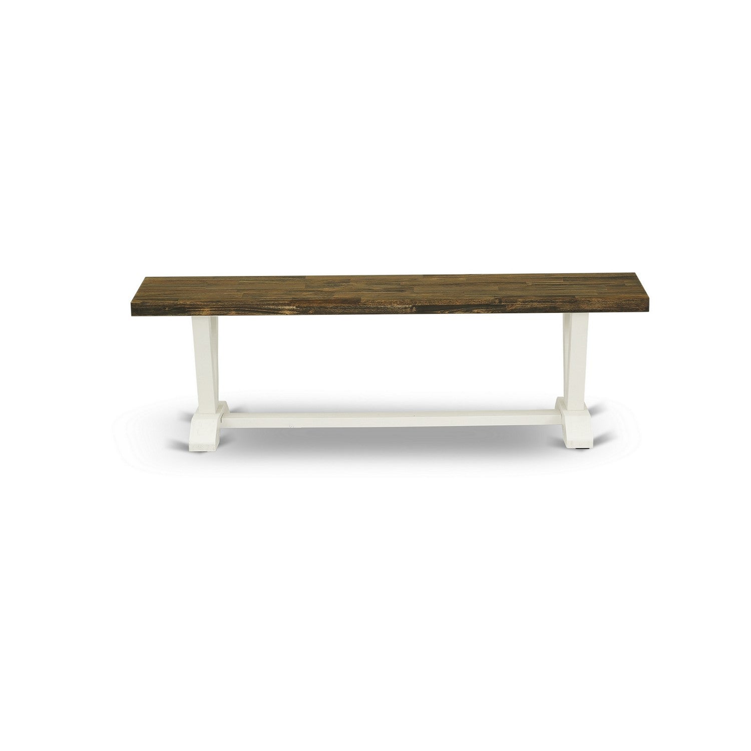 East West Furniture V076GA235-6 6-Piece kitchen table set-Doeskin Linen Fabric Seat and Button Tufted Chair Back Parson chairs, A Rectangular Bench and Rectangular top Dining Table with Wood Legs - Distressed Jacobean and linen white Finish