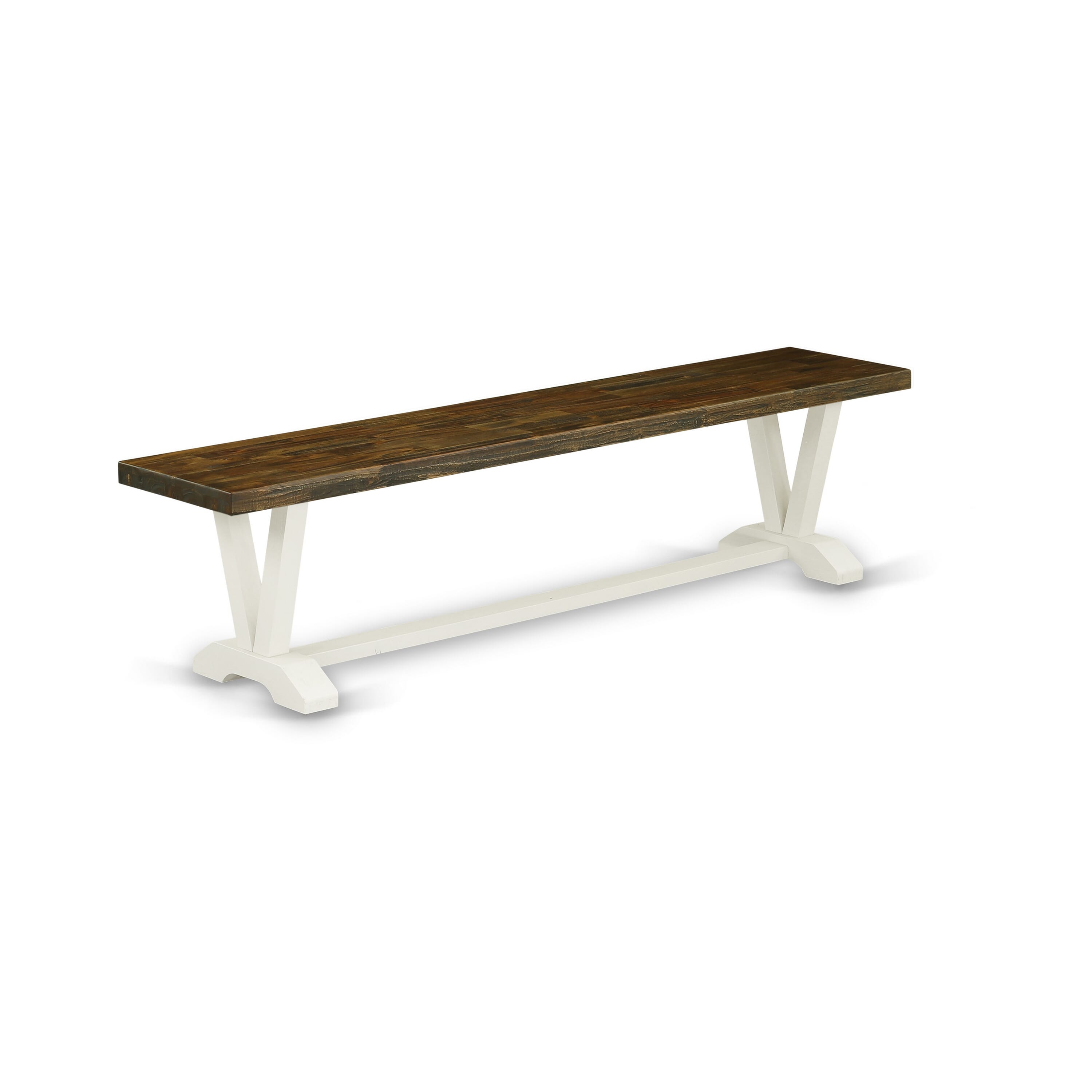 East West Furniture V077MZ001-6 6-Pc Dinner Table Set Contains a Wood Table - 4 Cream Linen Fabric Dining Chairs with Stylish Back and a Wood Bench - Wire Brushed linen white Finish