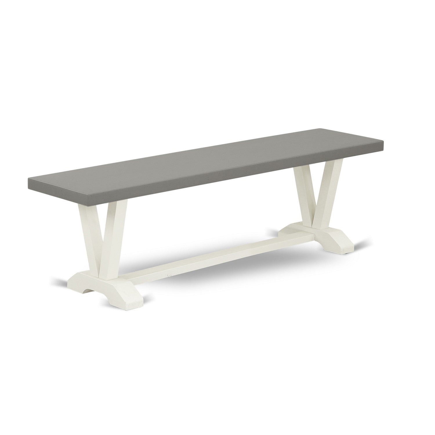 East West Furniture V2-096 3 Piece Small Dining Table Set - 1 Dinning Table and 2 Kitchen Bench - Stable and Sturdy Constructed - Cement Table Top and linen white base Finish
