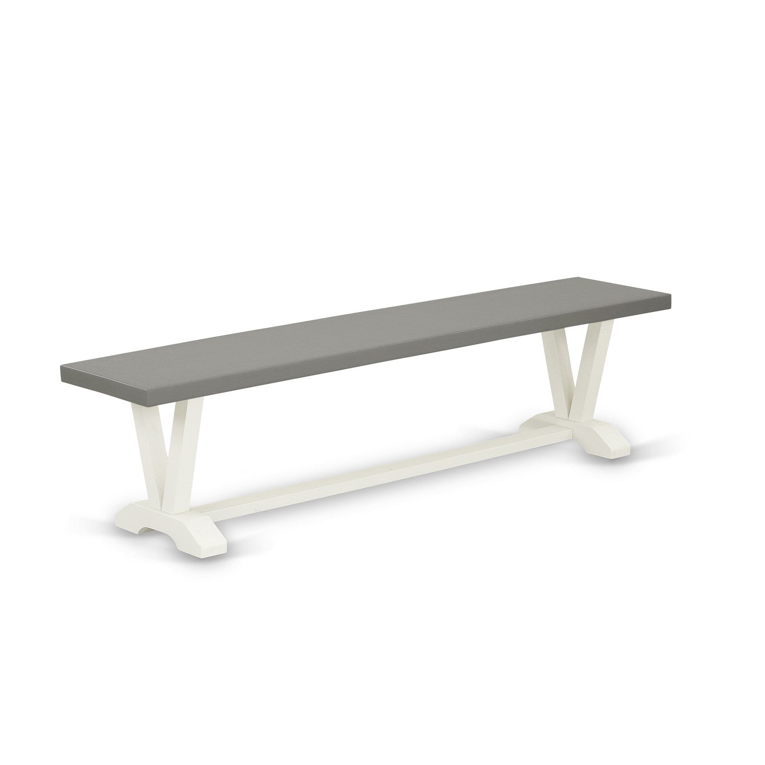 V-Style 15x72 in Dining Bench with Wirebrushed Linen White Leg and Cement Top finish