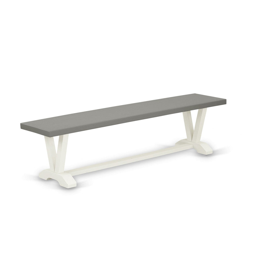 East West Furniture V097FL201-6 6 Piece Dinette Set Contains a Rectangle Dining Room Table with V-Legs and 4 Cream Linen Fabric Upholstered Chairs with a Bench