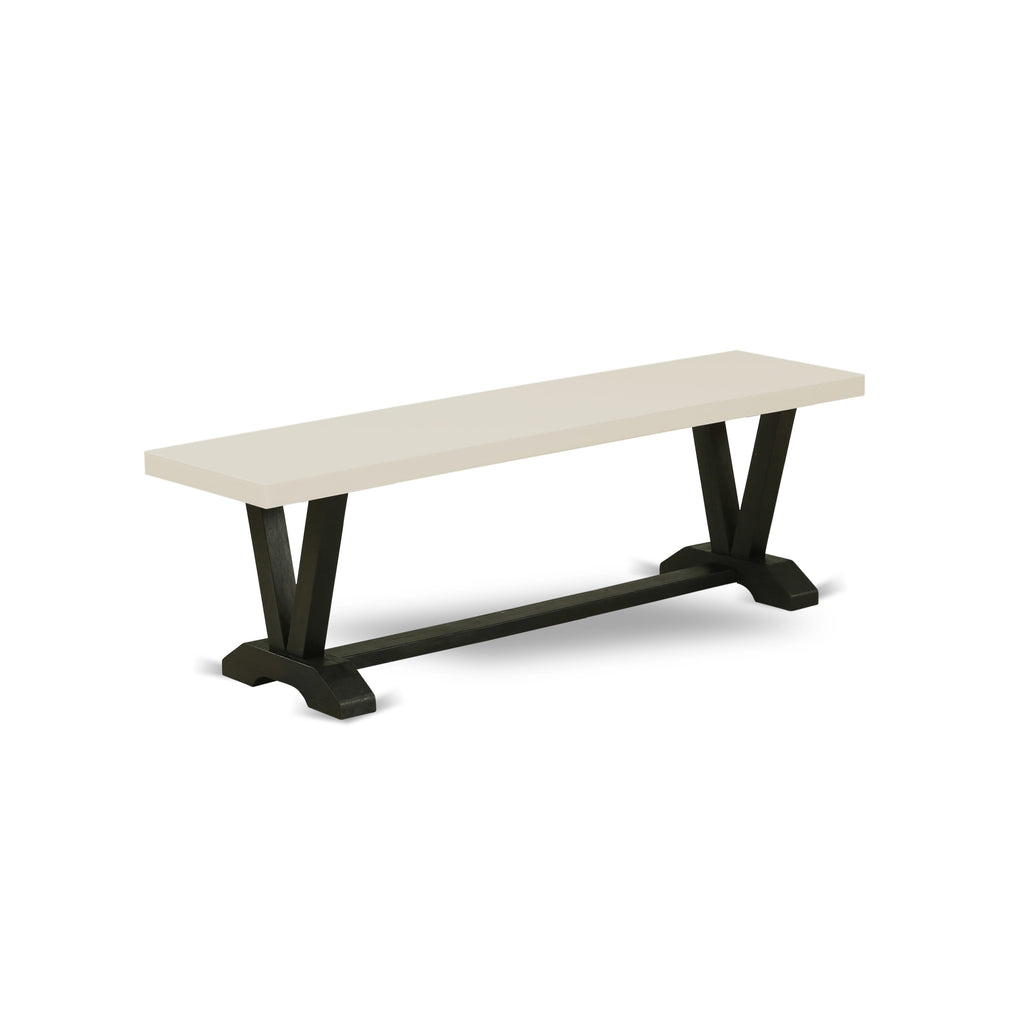 East West Furniture V2-626 3 Piece Kitchen Table & Chairs Set Contains a Rectangle Dining Room Table with V-Legs and 2 Dining Bench