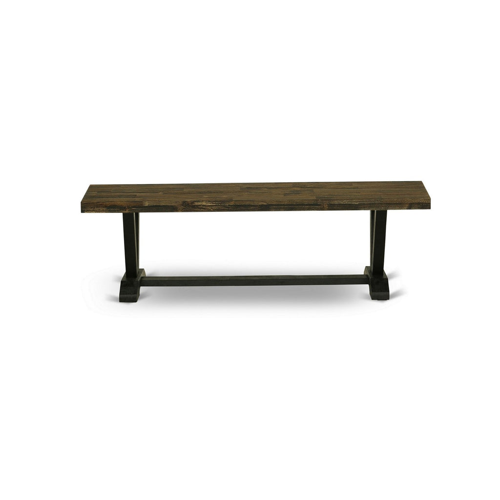 Juego de mesa de cocina de 6 piezas East West Furniture V676VE650-6 que incluye una mesa de comedor rectangular con patas en V y 4 sillas Parson de tela de lino Gotham oscuro con un banco