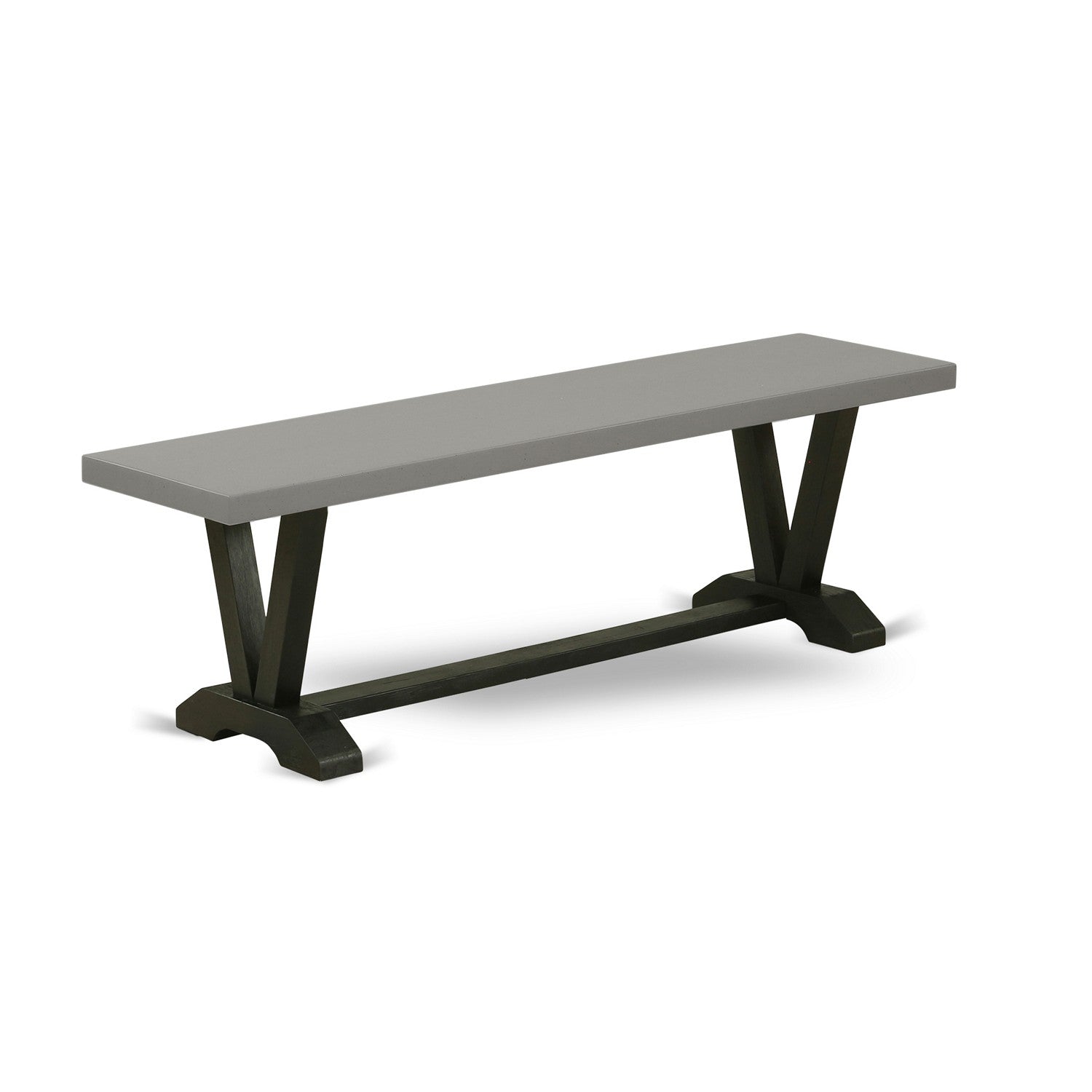 East West Furniture V696GA650-6 6-Pc kitchen table set-Dark Gotham Grey Linen Fabric Seat and Button Tufted Chair Back Parson Dining chairs, A Rectangular Bench and Rectangular top Dining room Table with Wood Legs - Cement and Wire Brushed Black Finish