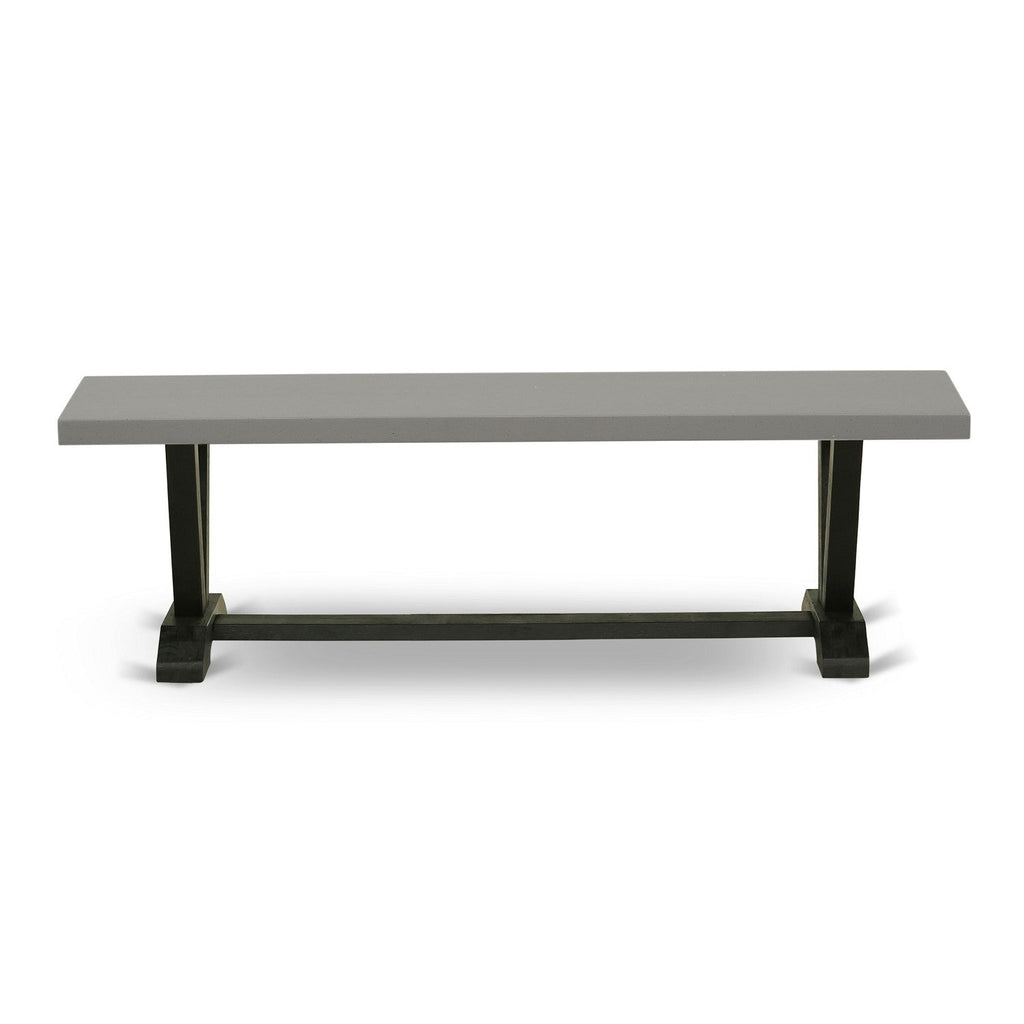 East West Furniture V696SI121-6 6 Piece Modern Dining Table Set Contains a Rectangle Wooden Table with V-Legs and 4 Blue Linen Fabric Parson Chairs with a Bench
